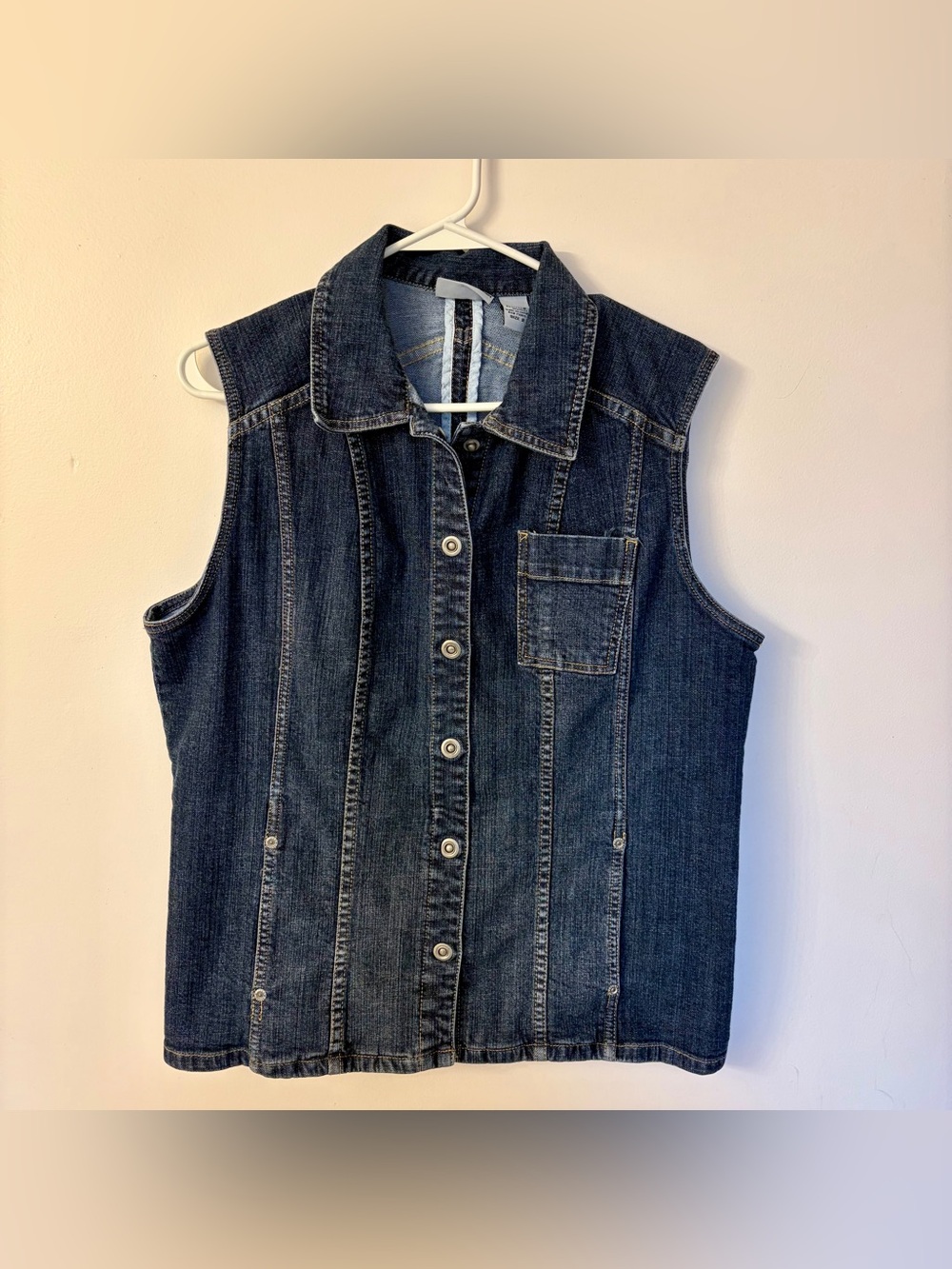Chico's Platinum Jean Dark Denim Vest - Size 2 Sleeveless Spring Motorcycle